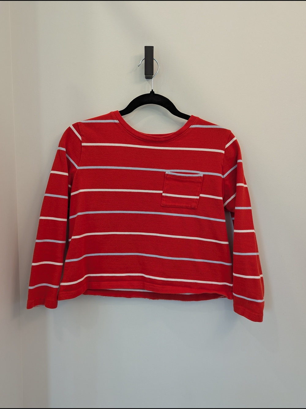 Banana Republic Red & White Striped Long Sleeve Cropped Tee with Pocket